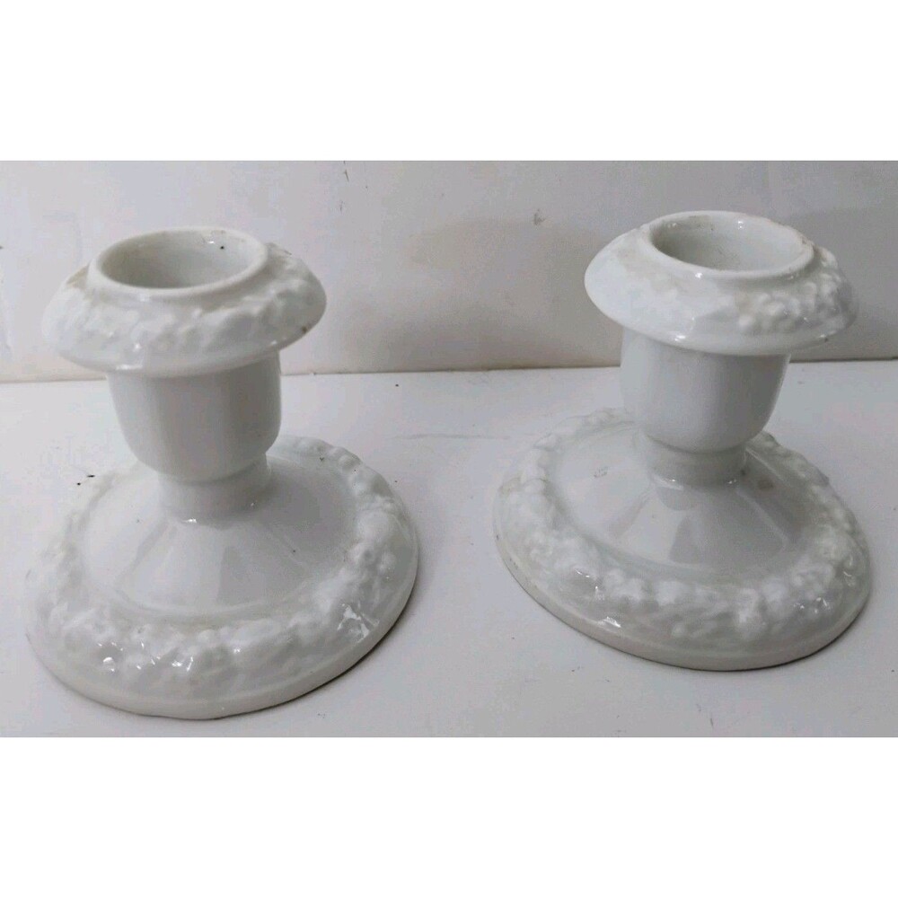 Vtg Rosenthal Germany Maria Weiss White Porcelain Candlestick Holders Pair 2.5"